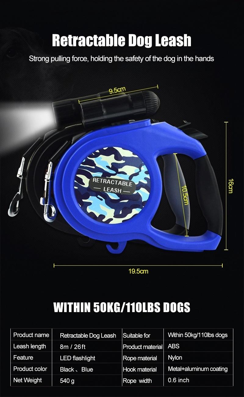 Heavy Duty Retractable Dog Leash with LED Flash