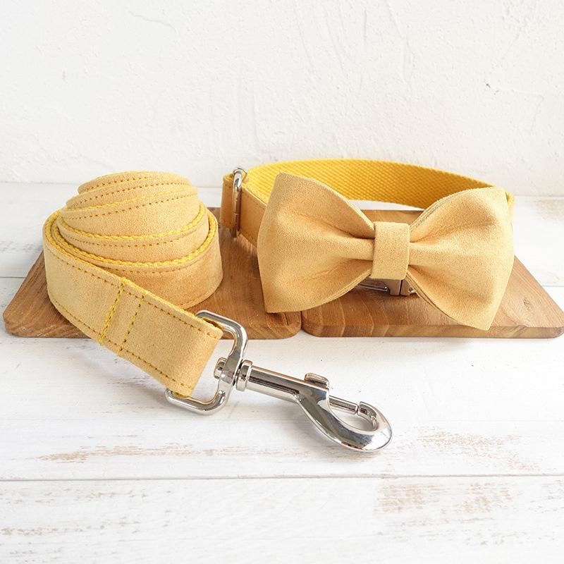 Pet Supplies New Arrive Pure Yellow Cotton Webbing Dog Harness Belt God Dog Chain Collar Metal Buckle Pet Leash Bow Tie