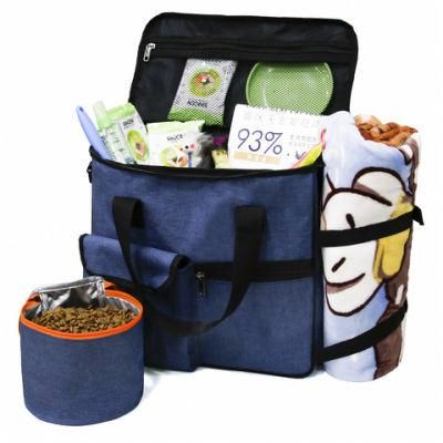 Wholesale Custom Logo Airline Approved Travel Weekend Organizer Luxury Carrier Tote Pet Dog Travel Bag with 2 Food Storage