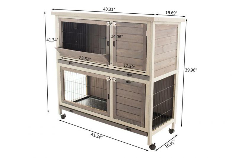 Wooden Double Layer Bird Cage Pet Room with Wheels Is Breathable and Rainproof