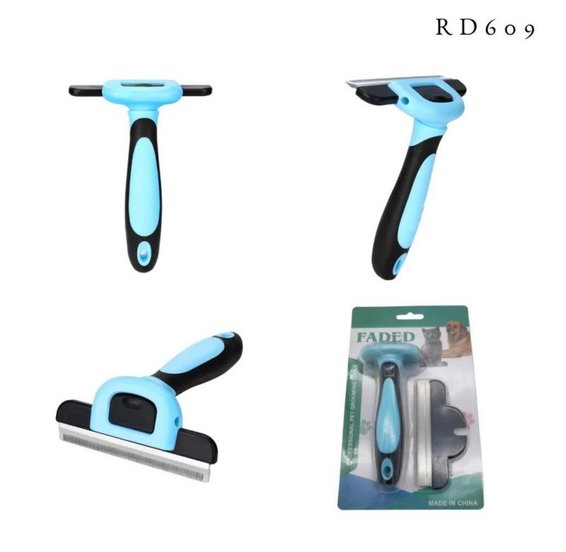 Top Seller Deshedding Tool Massage Comb Cleaning Slicker Hair Removal Animal Cat Dog Comb Pet Grooming Brush Blue-L