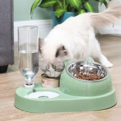 Cat Head Design Multi-Functional Water Dispensers Pet Feeder and Waterer Stainless Steel Dog Bowls