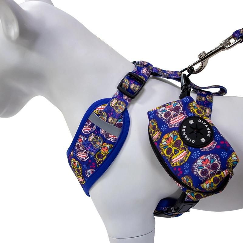 2021 New Eco Friendly Cork Leather Materials Hemp Webbing Dog Collar Leash and Harness Set with Poop Bag Dispenser