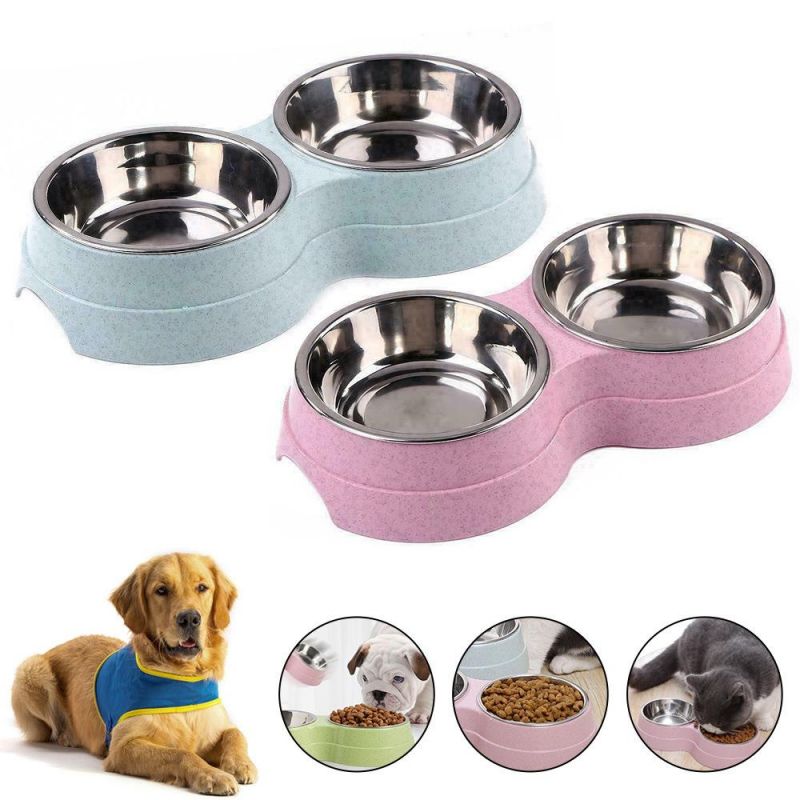 Double Pet Bowls Dog Food Water Feeder Stainless Steel Pet Drinking Dish Small Dog Accessories