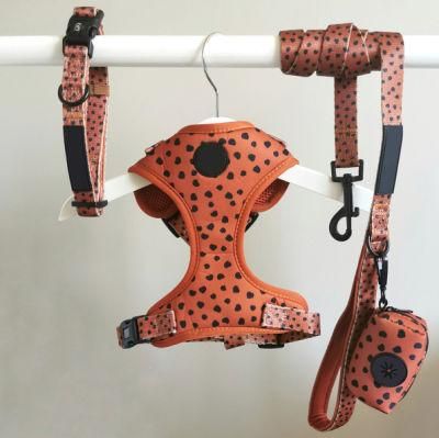 Pet Supply Leopard Designer Neoprene Wholesale Adjustalbe Dog Harness Set