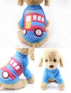 Cartoon Small Dog Vest Fashion Blue Bus Puppy Clothes Breathable Pet Cat Apparel Sweater