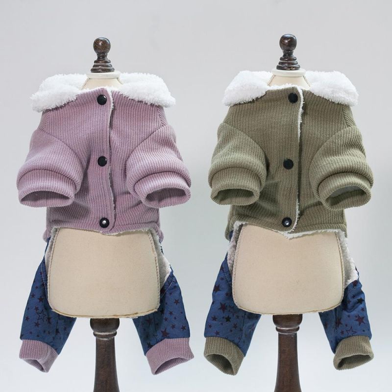 Pet Clothes Cat Teddy Dog Clothes Autumn/Winter New Pet Clothing Thickened 18-Bone Four-Legged Cotton-Padded Clothes