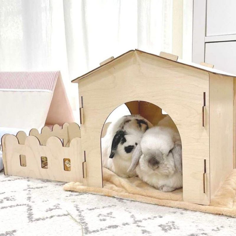 Small Animal Wood House Pet Rabbit Bunny Cages Guinea Pig Wooden Houses