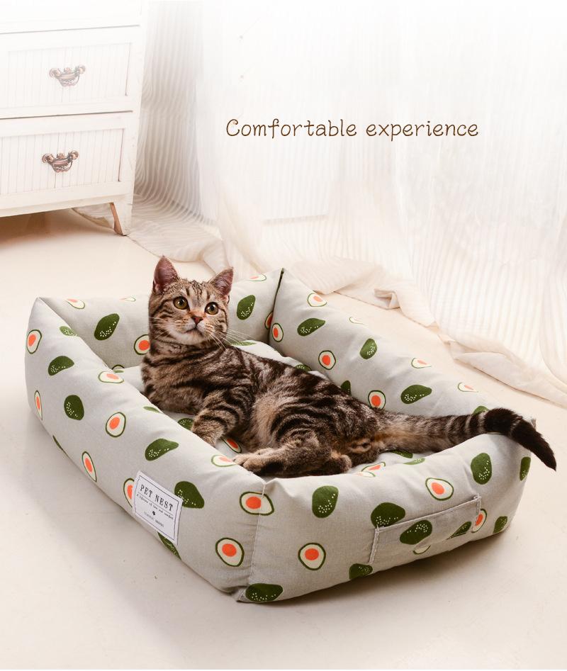 Square Shape Fleece Cotton Oxford Green Avocado Small Pet Bed