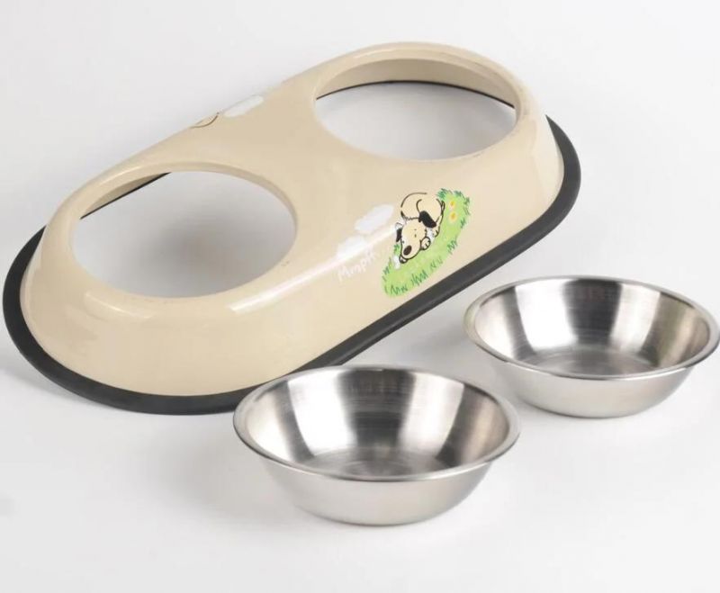 Comfort 304 Stainless Steel Printing Bones Double Pet Feeder Water Bowls