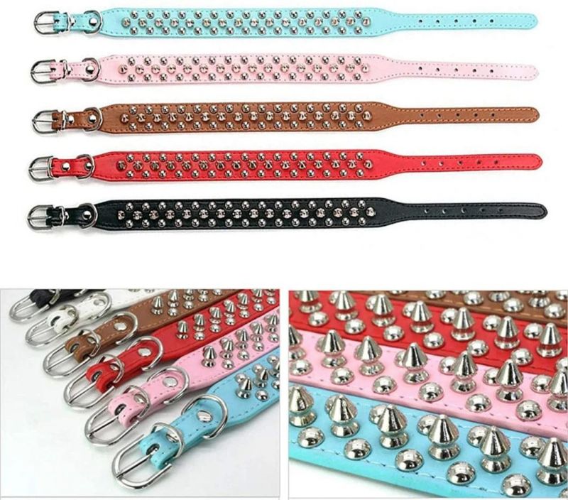 Mushrooms Spiked Rivet Studded Adjustable PU Leather Pet Collars for Cats Dogs