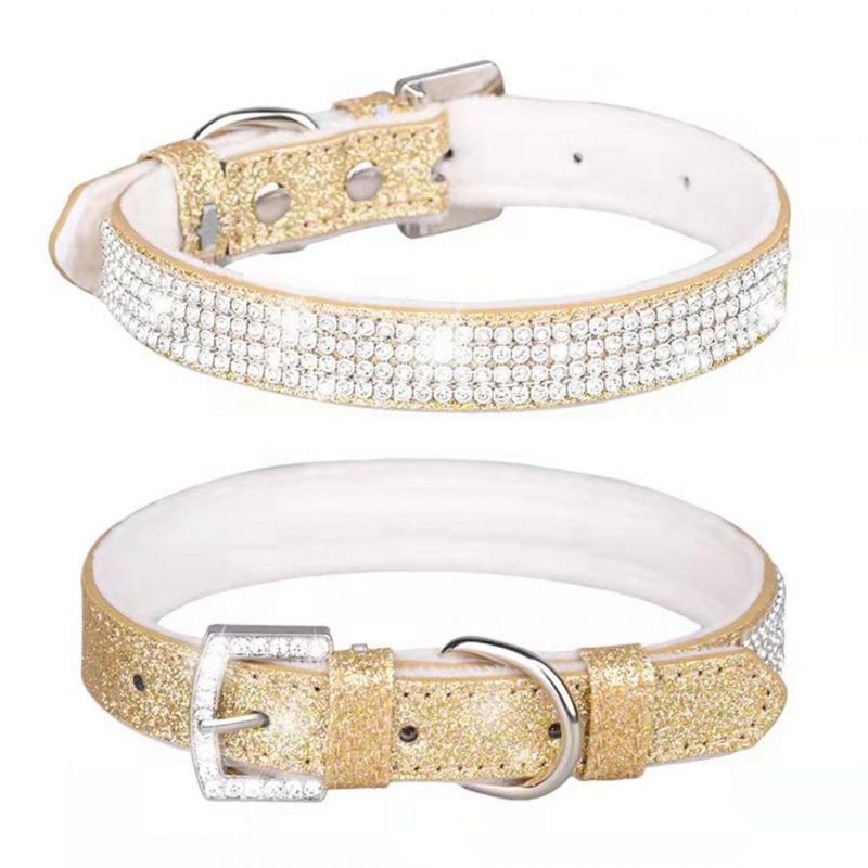 Bling Bling Crystal PU Pet Collar with Soft Fleece Lining Dog Collar