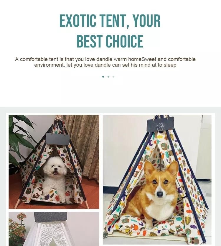 Wholesale Foldable Cotton Fabric Pet Teepee Dog Tent Factory Price Five Sticks Wholesale Pet Bed Dog Teepee Tent
