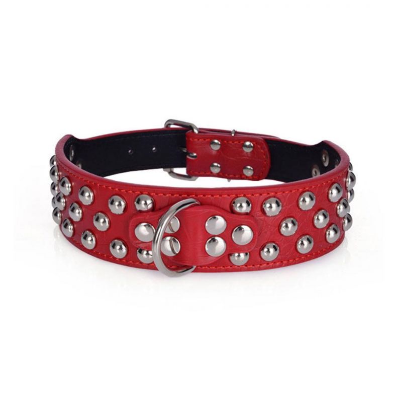 Large Pet Collar PU Leather Dog Collar with Mushroom Rivets Studded