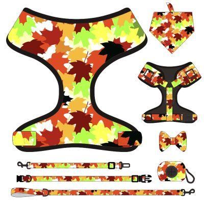 Hot Selling Factory Custom Seven-Piece Maple Leaf Pet Collar, Pet Harness, Pet Leash, Bow Tie, Safety Rope