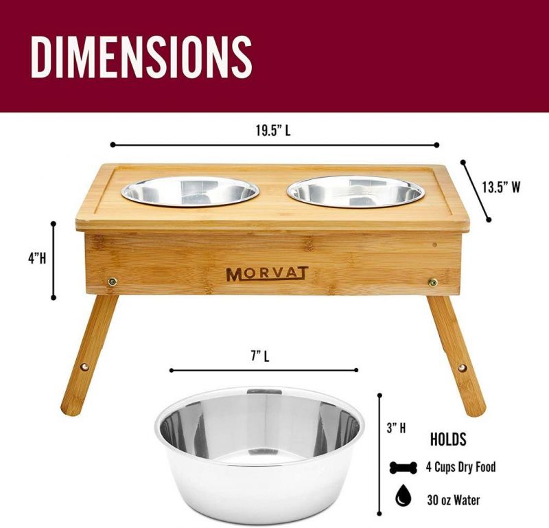 Adjustable Raised Dog Bowl Pet Bowls Elevated Pet Feeder, Bamboo Dog Dishes - 3 Heights Elevated Feeder for Dogs and Cats