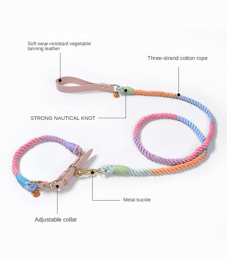 Custom Available Rainbow Colors Cotton Rope Leash with Matching Color Neutral Dog Leash