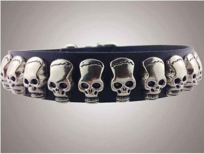 Pet Dog PU Leather Collar with Fashion Cool Skull Studded Adjustable Soft Dog Collar