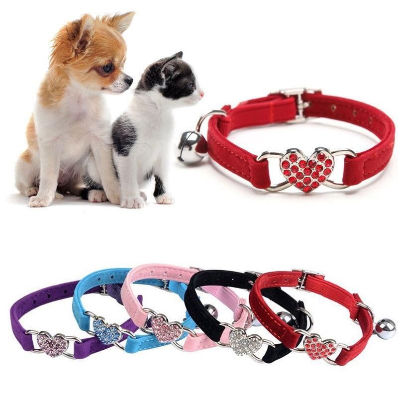 Soft Velvet Heart Charm and Bell Pet Product Cat Dog Collar