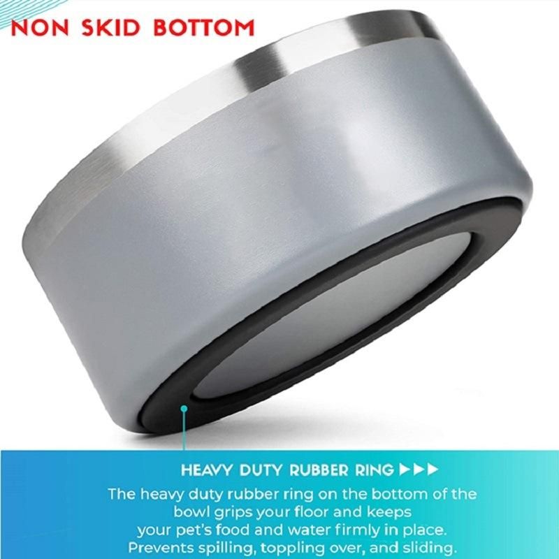 64oz Double Wall Non-Slip Stainless Steel Pet Food Feeder Water Bowl