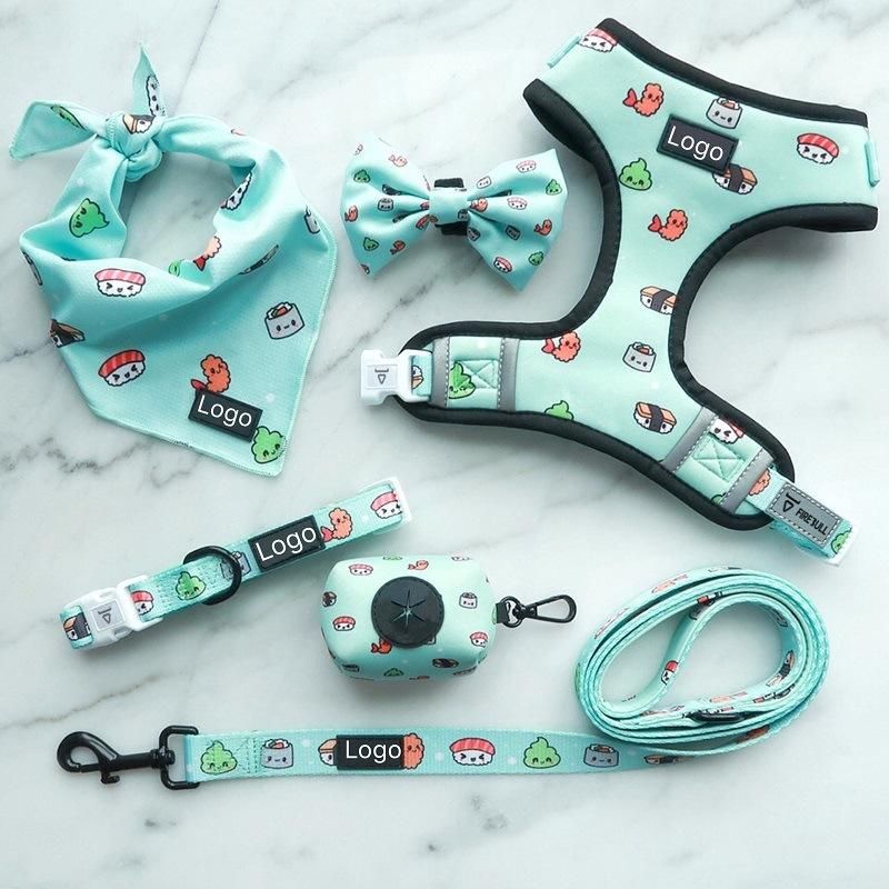 High Quality Soft No Pull Pet Adjustable Reversible Designer Dog Harness Leash Collar Poo Bag Holder Set