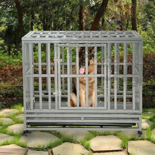 Easy to Assemble Dog Cage Double Door & Locking Caster Design