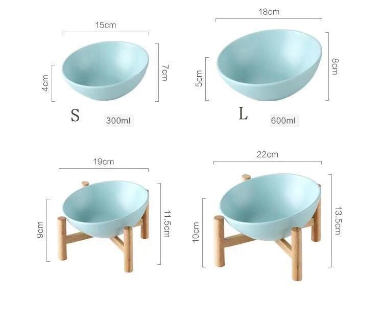 High Quality Ceramic Pet Cat Bowl with Bamboo Stand