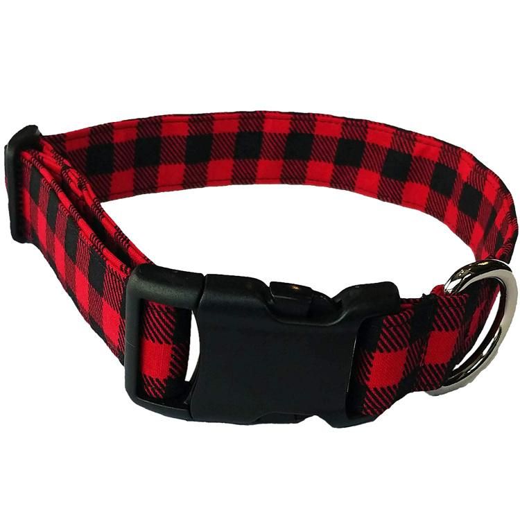 Amazon Red Plaid Gingham Hunter Winter Fabric Checkered Plaid Christmas Checkerboard Adjustable Dog Collar