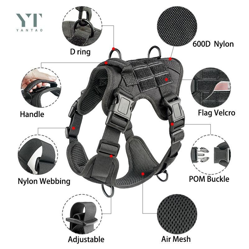 Manufacturer Custom K9 Nylon Large Medium Adjustable Tactical Dog Harness Safety Vest with Handle