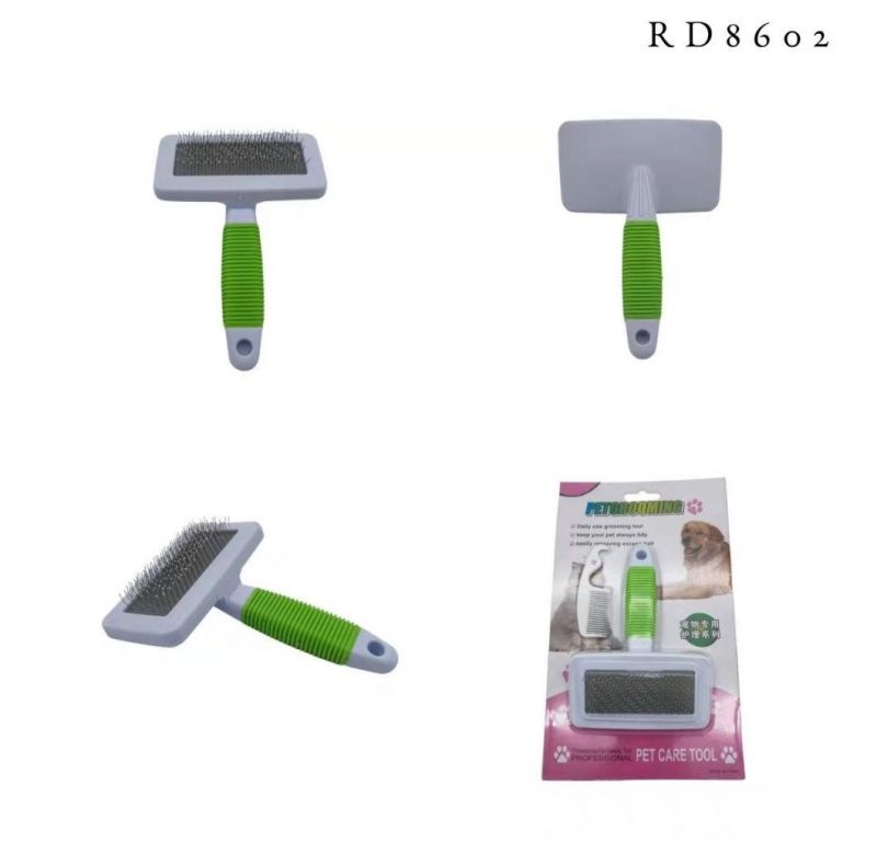 Stainless Steel Silicone Pet Hair Remover Dog Brush Grooming Green-S