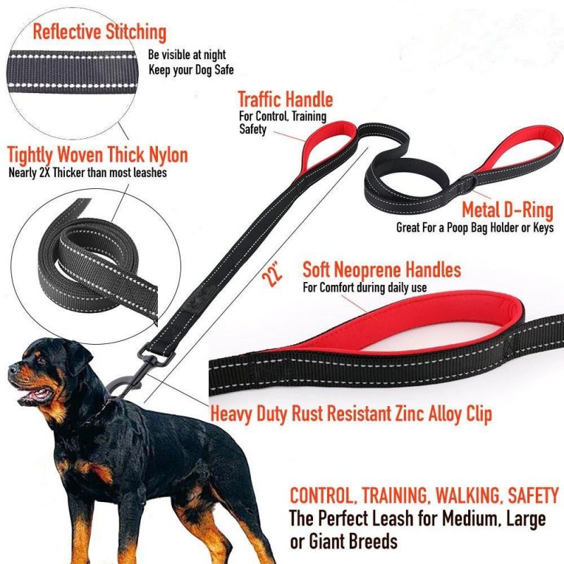 Heavy Duty Traffic Padded Two Handle 8FT Long Dog Leash for Large Dogs or Medium Dogs