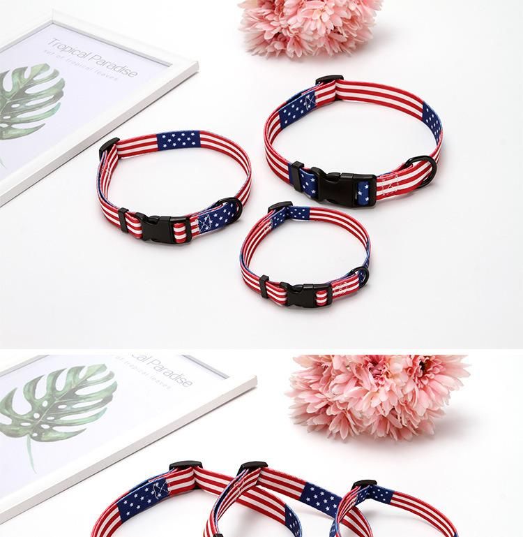 New Customized Print American Flag Pet Collar, Durable Adjustable Safety Buckle Dog Collar//
