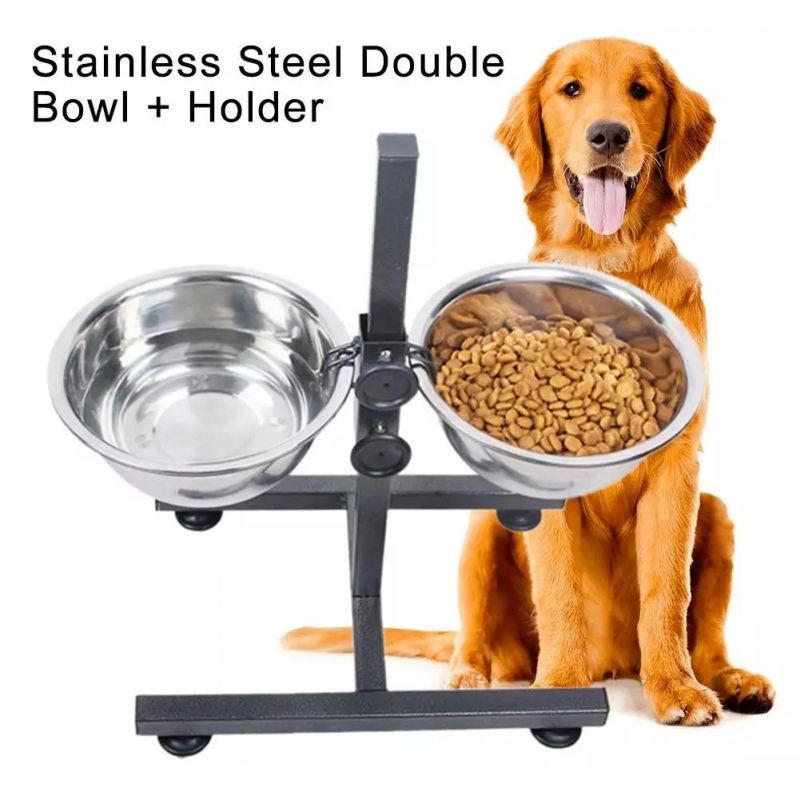 Factory Custom Dog Bowls Stainless Steel Double Pet Dog Bowls Adjustable Height Stand Feeding Station