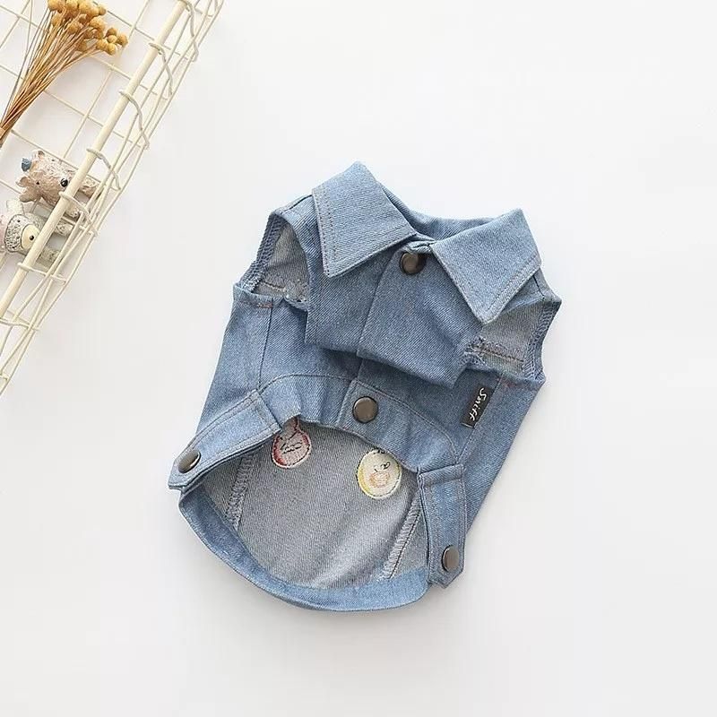 Summer New Casual Pet Dog T-Shirt Clothing Wash Denim T-Shirt Embroidery Dog Clothing Wholesal