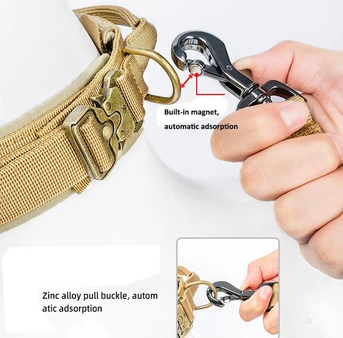 Tan Handle Heavy Duty Reflective Leash Collars Dogs Nylon Tactical Quick Release Buckle Dog Collar Dog Lead