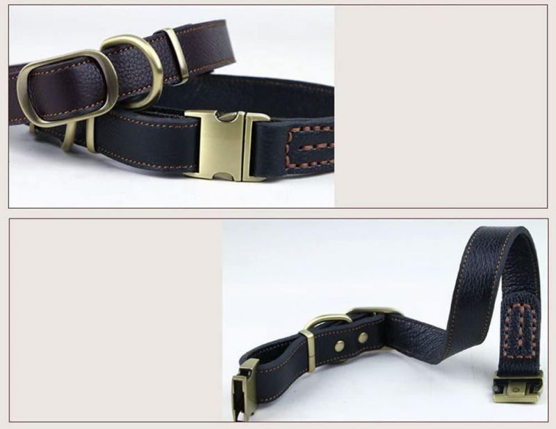 Adjustable Comfortable Finest Genuine Brown Leather Pet Dogs Collars for Medium/Large Dogs