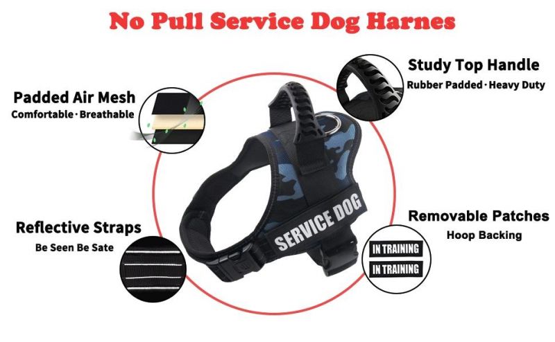 Spupps No-Pull Dog Harness with One Pair of Service Dog Patch M Size Chest 24-31in and Blue Camo