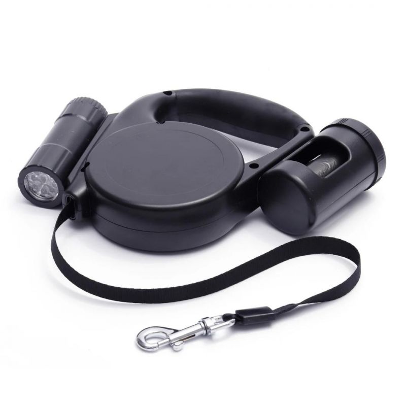 Flashlight Retractable Automatic Dog Leash with Poo Bag