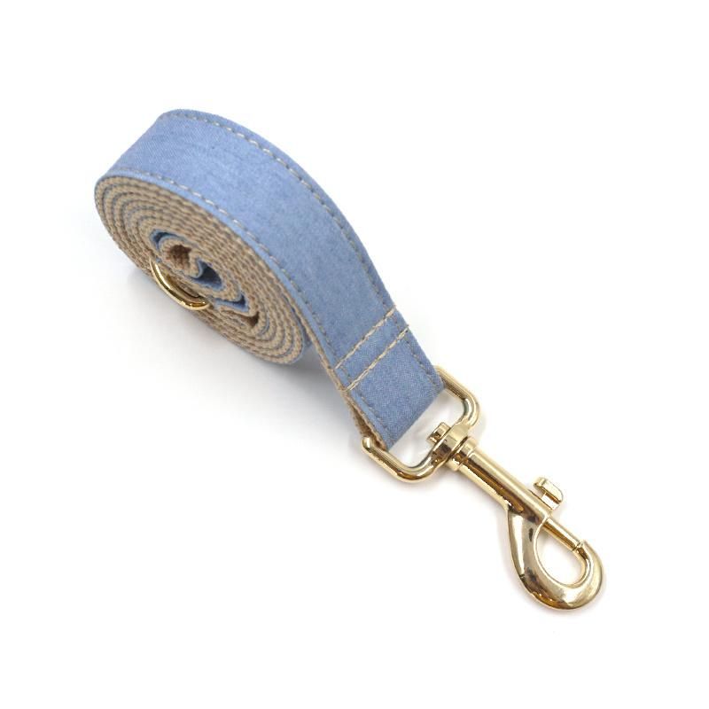 2021 New Hot Sale Private Label Light Denim Dog Harness Custom Harness Dog Collar Metal Gold with Matched Poop Bag Holder