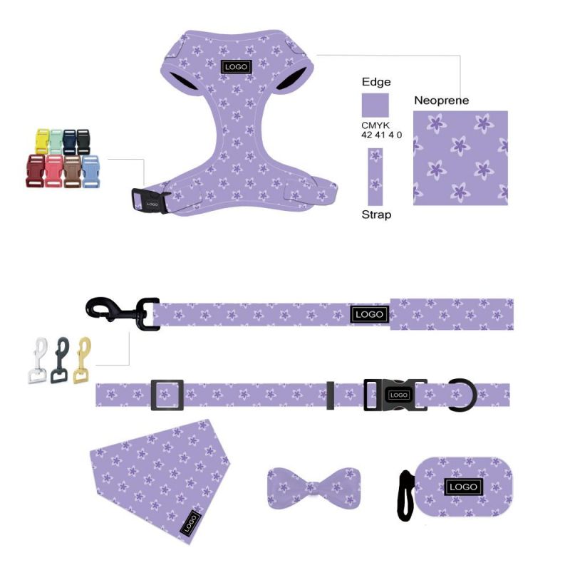 Popular Custom Design Dog Harness with Matching Collar Leash Bow Tie and Bandana Set Neoprene Reversible Dog Harness Vest