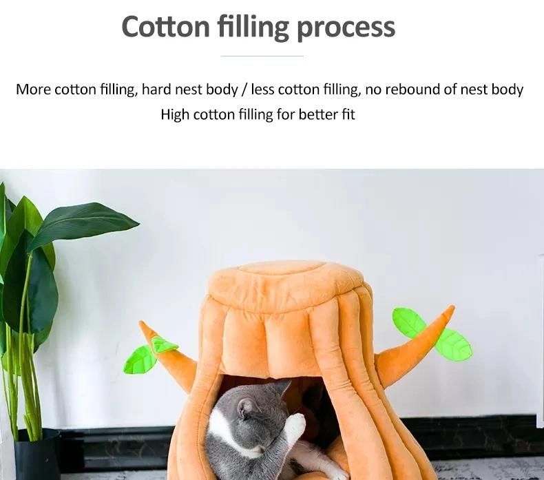 High Quality Stump Nest Cat Dog Anti Slip Soft Pet Beds with Removable Inner Cushion