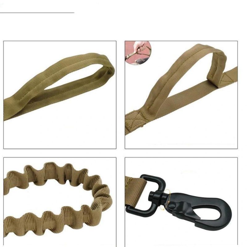 Nylon Tactical Bungee Dog Leash with Double Handles for Training Dogs