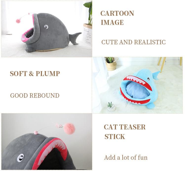 Plush Sea Animal Lanternship Shape Cave House Bed with Pad for Kitty Dog Pet Puppy