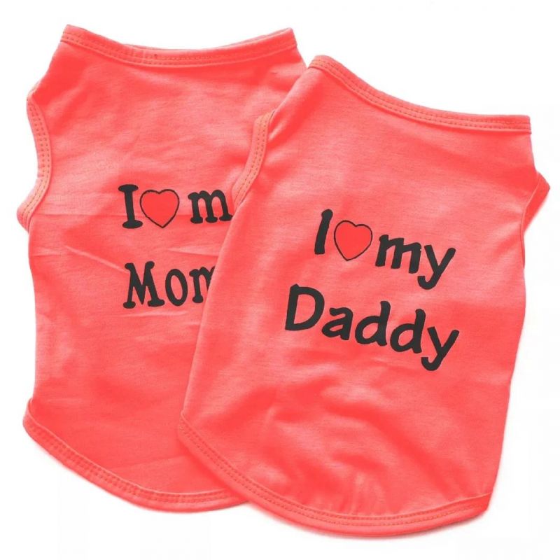 Wholesale Cute I Love My Mum/Dad Printed Dog T-Shirt Summer Puppy Clothes for Small Medium Dogs