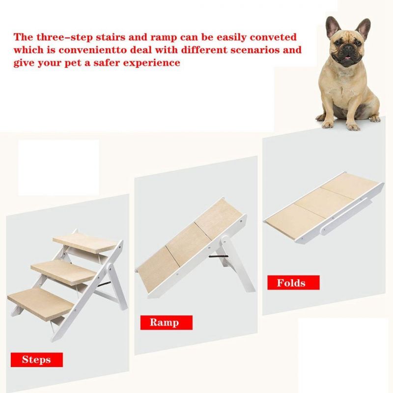 Flodable Wooden Dog Ladder Ramp 3 Tiers Stair Easy Store