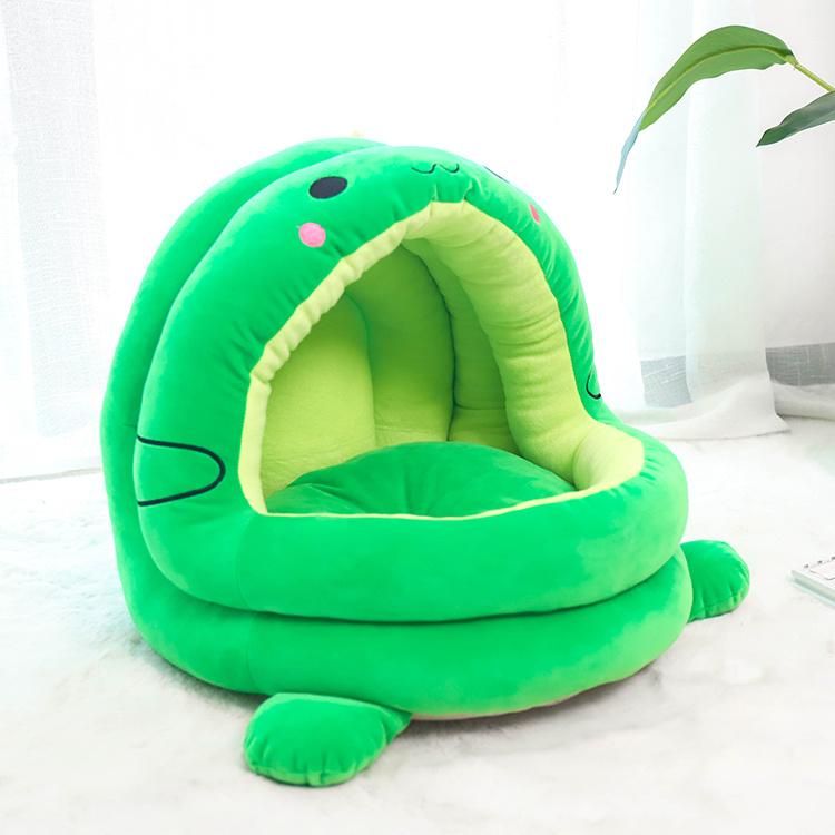 Wholesale Deep Sleep Pet House Semi-Enclosed Crystal Super Soft Green Dinosaur Cat Nest Bed