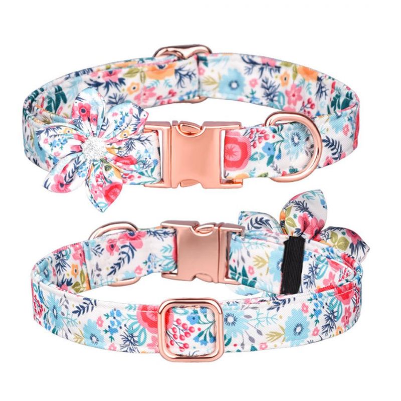 Dog Soft Floral Pattern Cute Dog Collar with Safety Metal Buckle