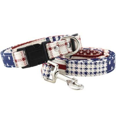 Nameplate Buckle Nylon Lining Printed Cloth Dog Collar &amp; Leash for Dogs