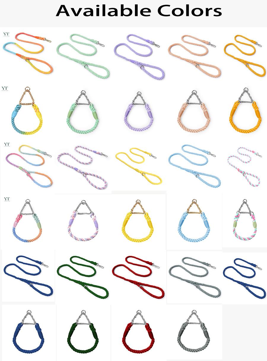Hot Sale Ins Luxury Colored Cotton Rope Handmade Green Training Dog Leash Pet Leashes Dog Collar