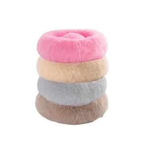 Customized Comfort Soft Plush Round Donut Dog Bed Cat Cushion Sofa Bed